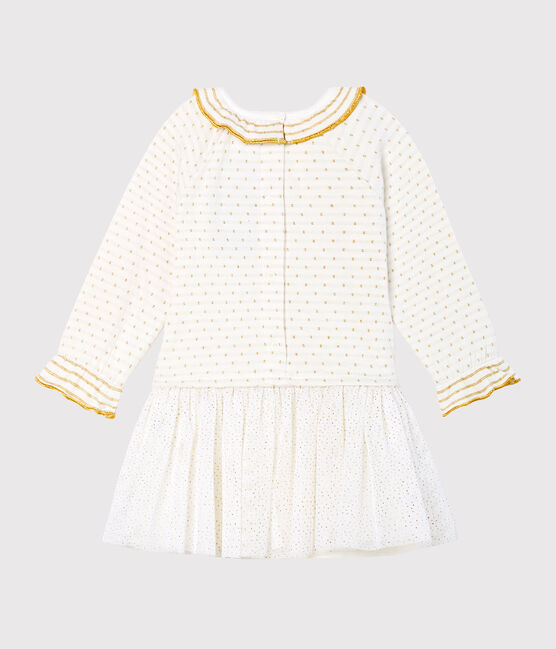 Langärmeliges Babykleid aus Materialmix für Mädchen weiss MARSHMALLOW/gelb OR