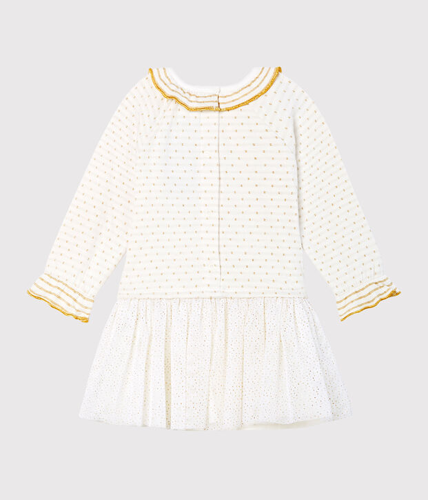 Lang&auml;rmeliges Babykleid aus Materialmix f&uuml;r M&auml;dchen weiss/gelb