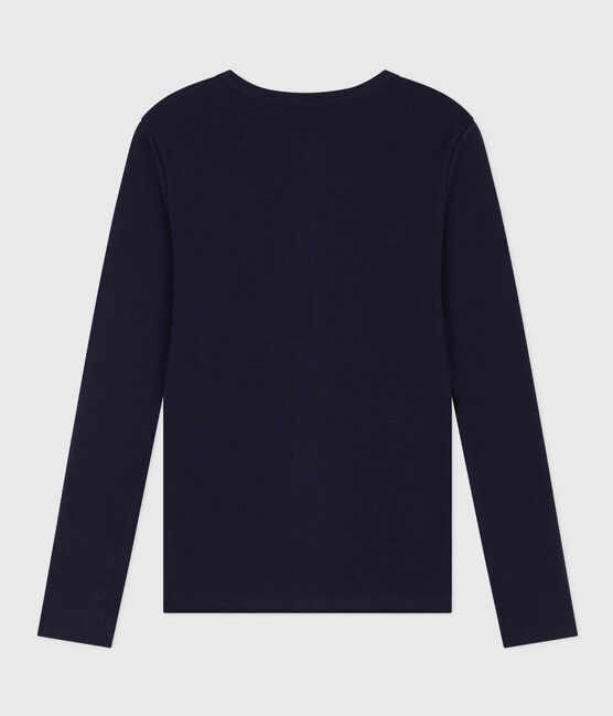 Langärmeliges Damen-T-Shirt L'Iconique aus einfarbigem Rippstrick blau SMOKING