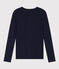 Langärmeliges Damen-T-Shirt L'Iconique aus einfarbigem Rippstrick blau SMOKING