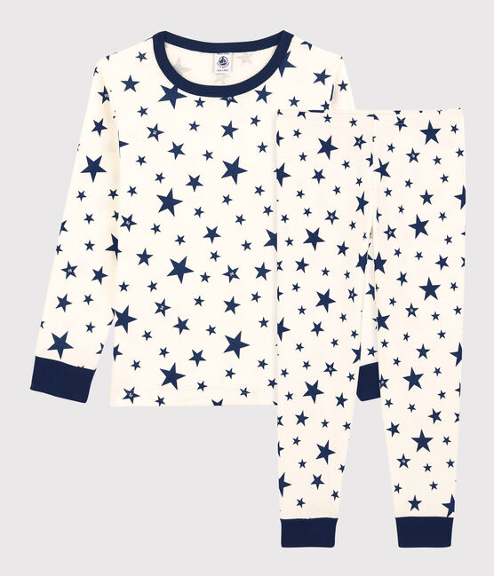 Kinderpyjama aus Baumwolle mit Sternenmuster weiss MARSHMALLOW/blau MEDIEVAL