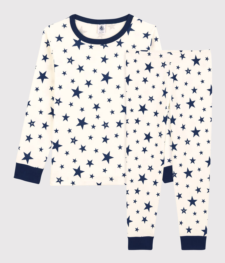 Kinderpyjama aus Baumwolle mit Sternenmuster weiss/blau
