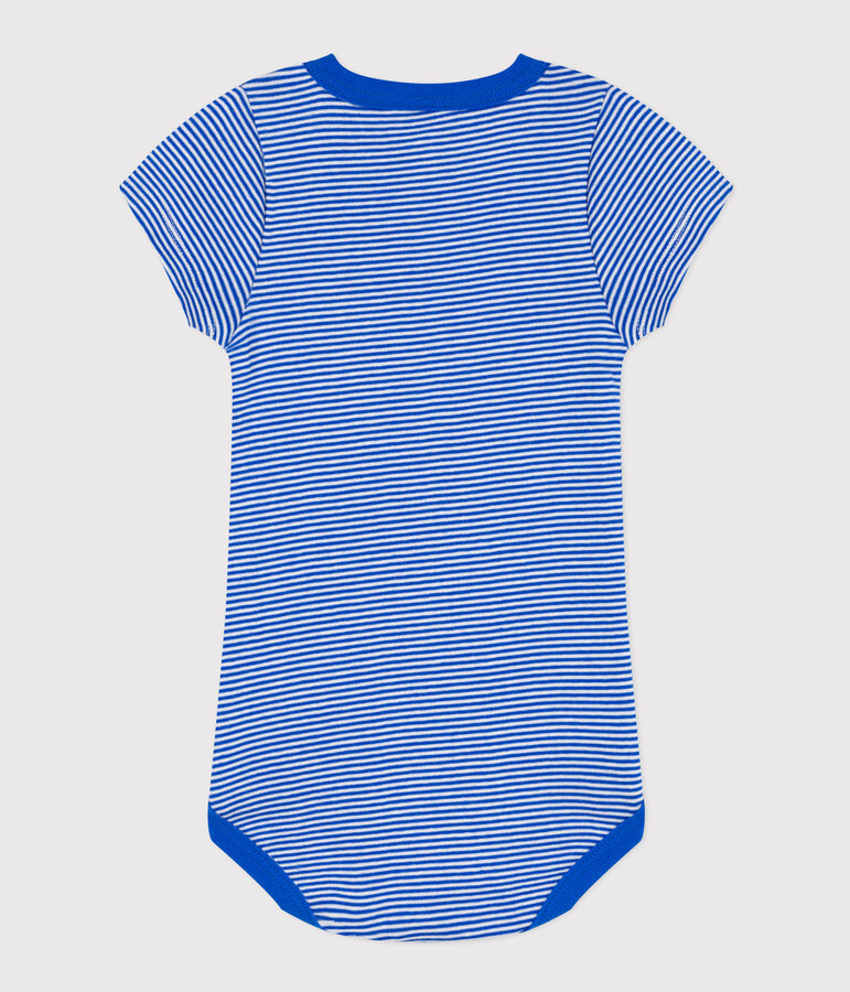 Kurz&auml;rmeliger Baby-Body aus Baumwolle mit Ringelstreifen blau/weiss