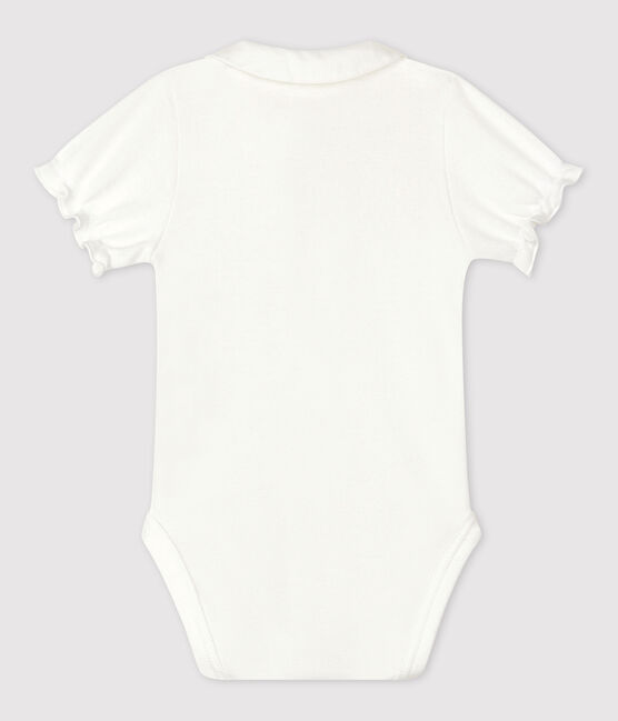 Kurzärmeliger Baby-Body aus Bio-Baumwolle mit Kragen weiss MARSHMALLOW