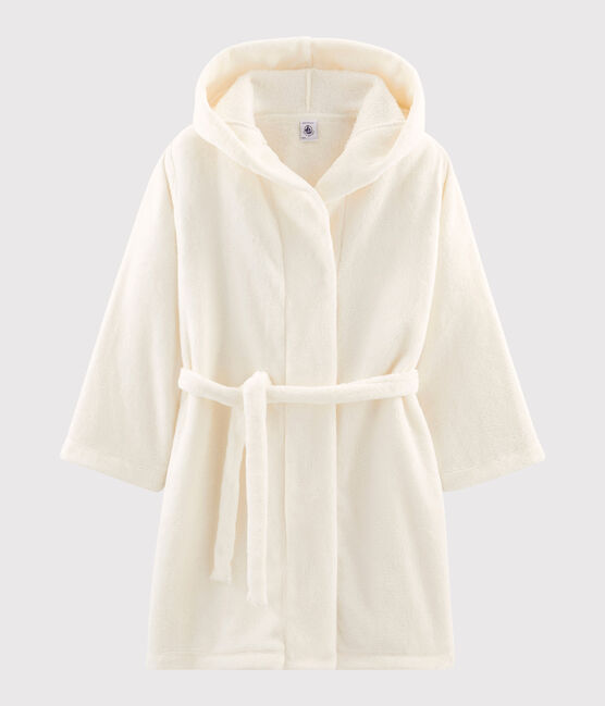 Fleece-Morgenmantel für Jungen weiss MARSHMALLOW