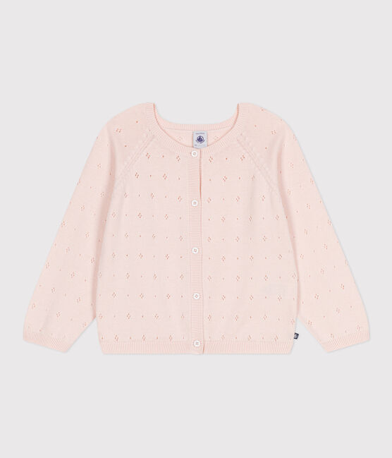 Kinder-Strickjacke aus Baumwolle mit Zierstrick rosa FLEUR