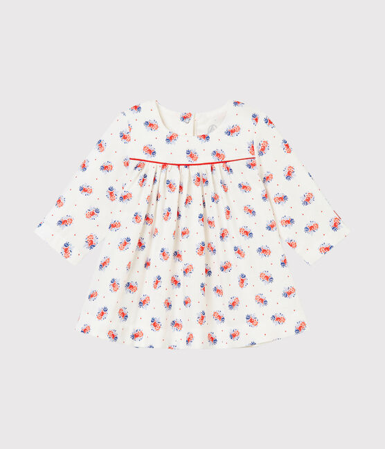 Baby-Mädchen-Kleid aus gedoppeltem Jersey mit Print weiss LAIT/weiss MULTICO