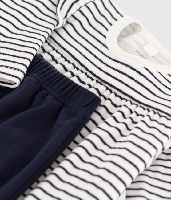 Baby-Leggings-Kleid mit Streifen für Mädchen weiss MARSHMALLOW/blau SMOKING