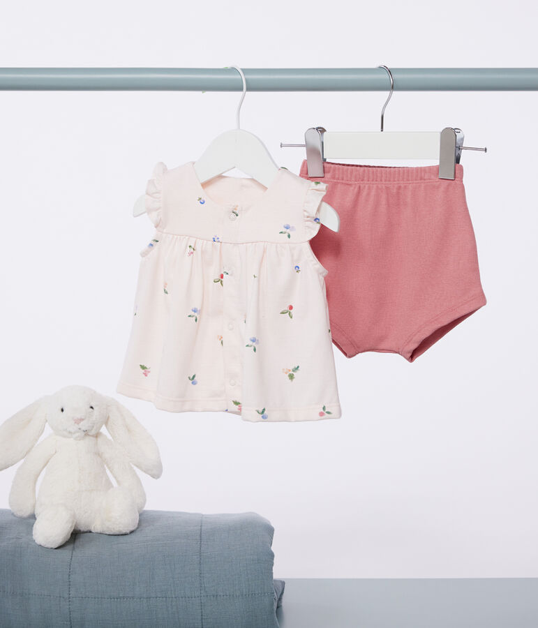 2-teiliges Newborn-Set aus Baumwolle mit R&uuml;schenbluse rosa/vielfarbig
