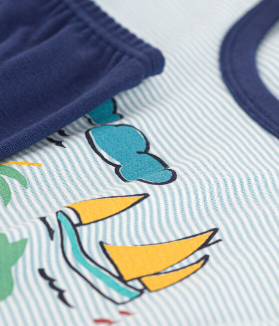 Kinder-Kurzpyjama für Entdecker aus Baumwolle für Jungen blau CHALOUPE/weiss MULTICO