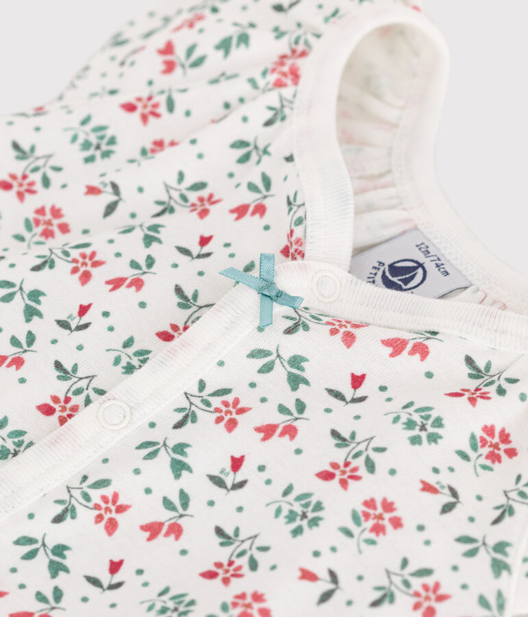 Baby-Kurzoverall aus Baumwolle mit Blumenmotiv weiss/vielfarbig