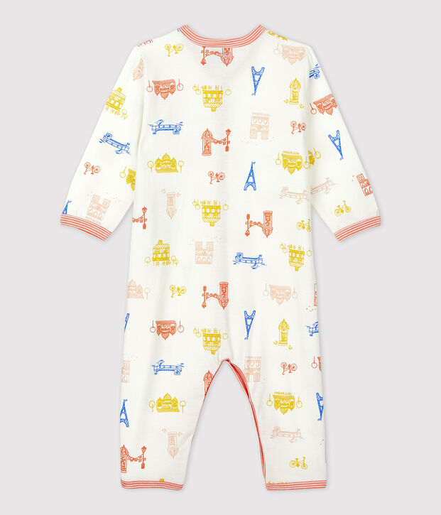Baby-Strampler ohne F&uuml;&szlig;e aus Baumwolle mit Paris-Motiv weiss/vielfarbig
