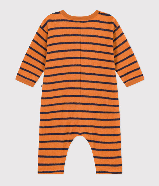 Langer Baby-Overall aus Boucl&eacute;-Frottier braun/blau