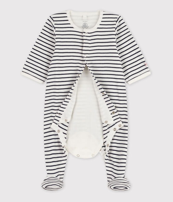 Baby-Bodyjama aus Baumwolle mit Streifen weiss MARSHMALLOW/blau SMOKING