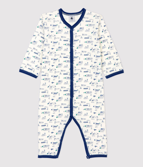 Baby-Strampler ohne Füße aus Baumwolle mit Fahrzeug-Muster weiss MARSHMALLOW/weiss MULTICO