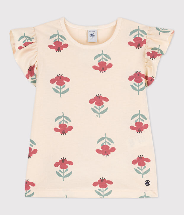 Bedrucktes Kinder-T-Shirt aus Baumwolle f&uuml;r M&auml;dchen naturfarben/blau/vielfarbig