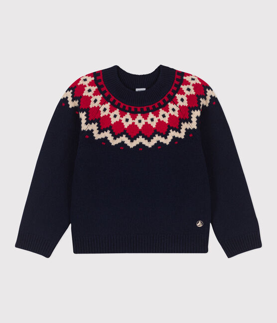 Kinderpullover aus Woll- und Baumwoll-Jacquard für Jungen blau SMOKING/weiss MULTICO