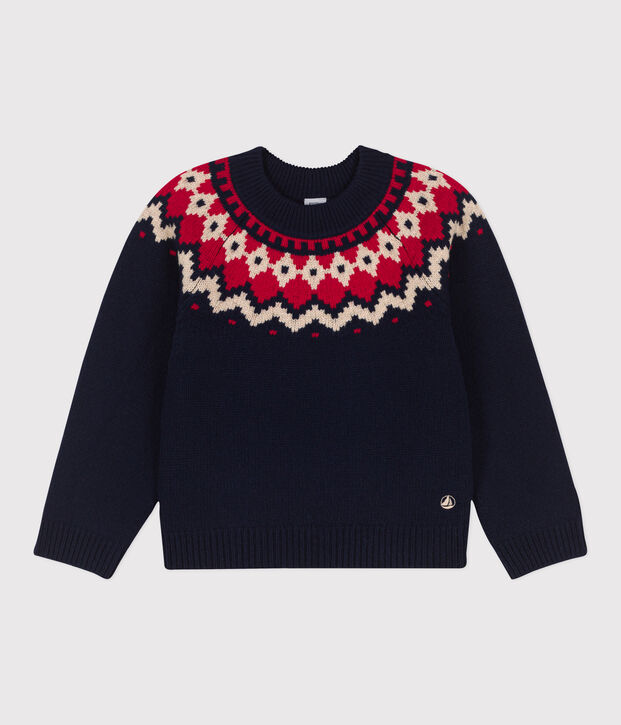 Kinderpullover aus Woll- und Baumwoll-Jacquard f&uuml;r Jungen blau/vielfarbig