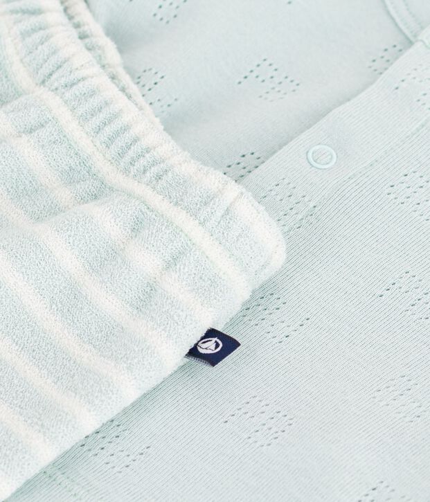 2-teiliges kurzes Baby-Set aus Baumwolle mit gestreiftem Unterteil blau/naturfarben