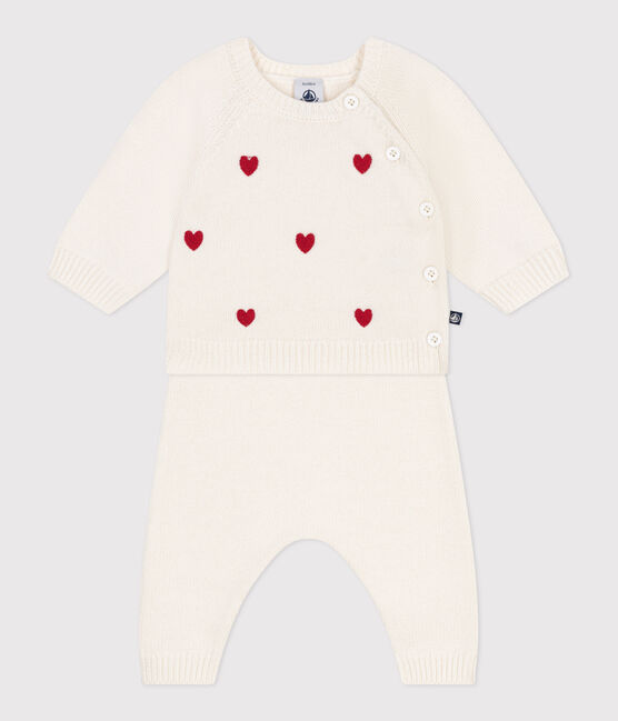 2-teiliges Baby-Strickset mit gestickten Herzen rot MARSHMALLOW/ POMPEI