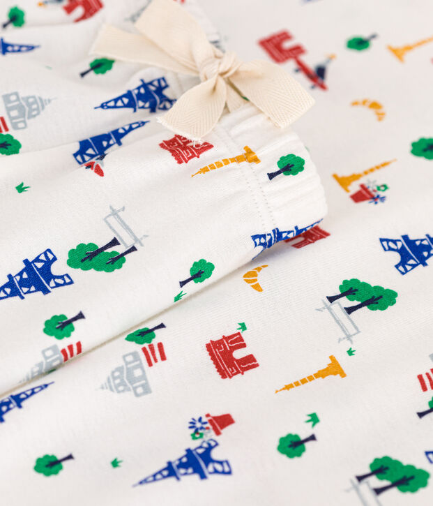 Damen-Pyjama, Shorts und T-Shirt aus Baumwolle mit Paris-Motiv weiss/blau/vielfarbig