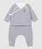 Dreiteiliges Baby-Set mit Streifenmuster aus Bio-Baumwolle weiss MARSHMALLOW/blau SMOKING