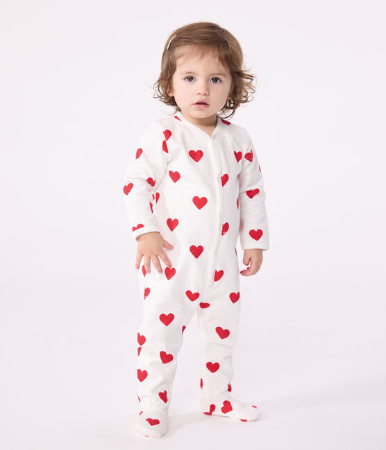 Baby-Strampler aus Baumwolle mit roten Herzen weiss MARSHMALLOW/rot TERKUIT