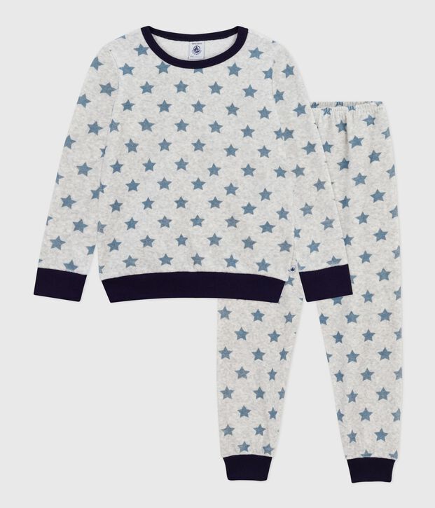 Kinder-Pyjama aus Nicki mit Sternmotiv grau/blau