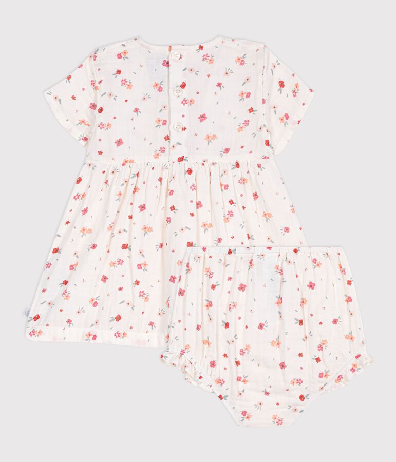 &Auml;rmelloses Babykleid aus bedruckter Baumwolle weiss/vielfarbig