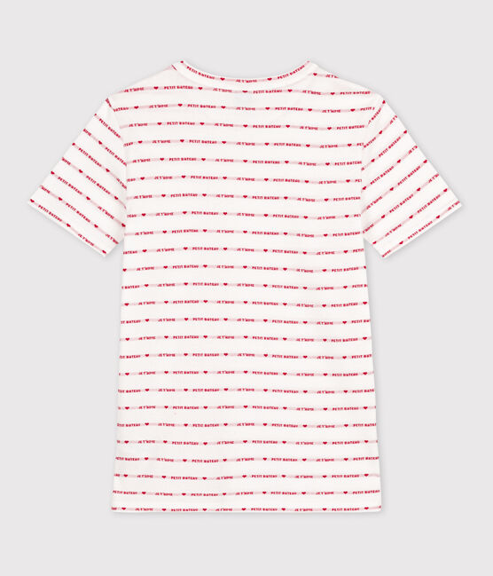 Eng anliegendes T-Shirt mit Rundhalsausschnitt aus Bio-Baumwolle Damen weiss MARSHMALLOW/rot TERKUIT