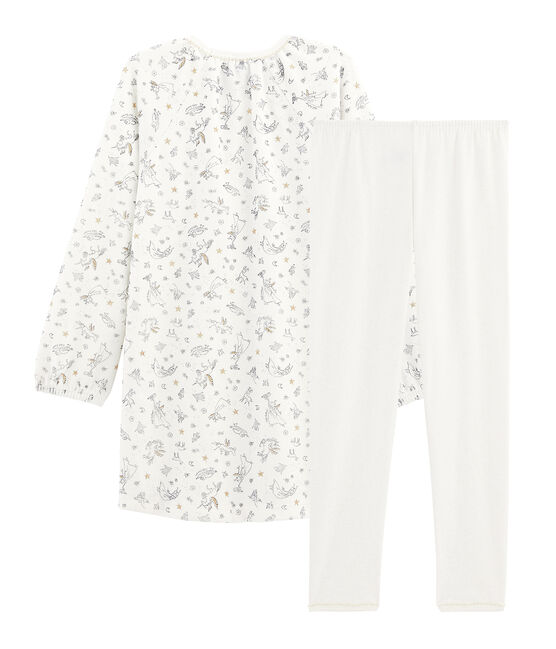 Nachthemd aus Samt mit Leggings für Mädchen weiss MARSHMALLOW/weiss MULTICO
