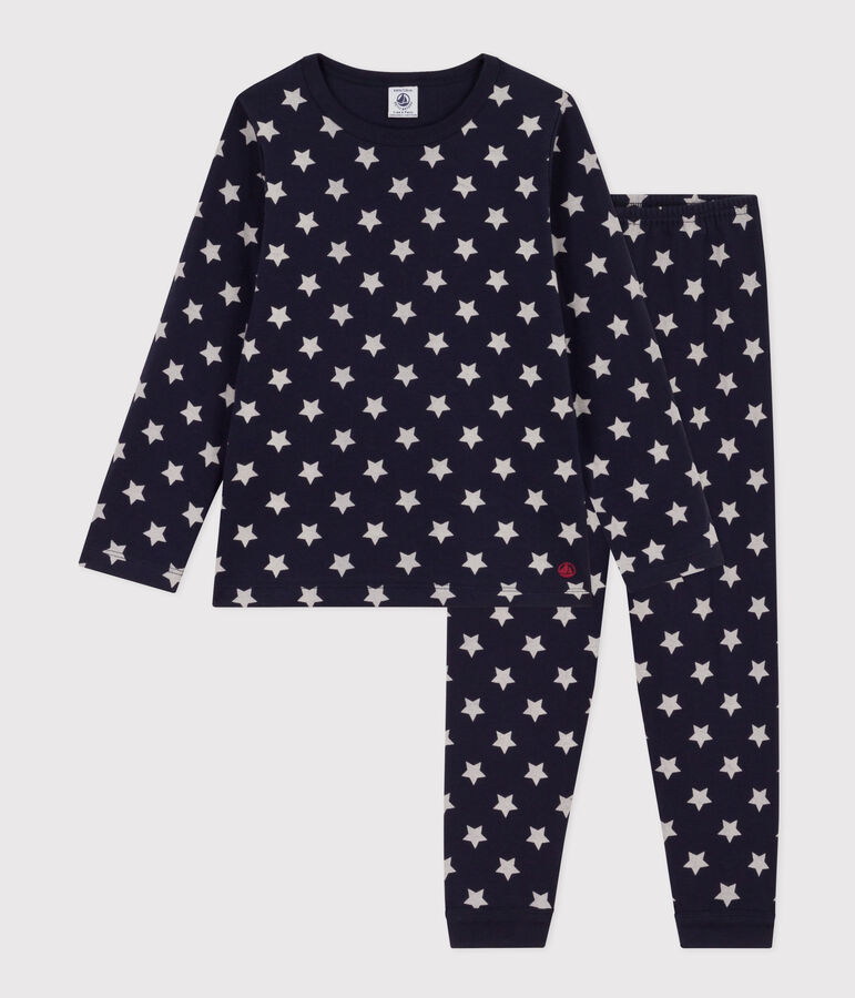 Kinderpyjama aus Doppeljersey mit Sternmotiv blau/weiss