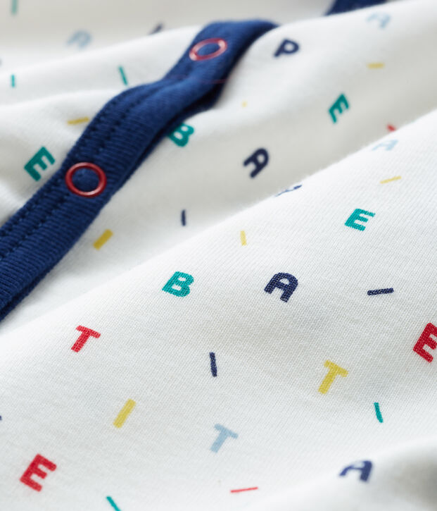Baby-Strampler ohne F&uuml;&szlig;e aus Rippstrick f&uuml;r Jungen weiss/vielfarbig