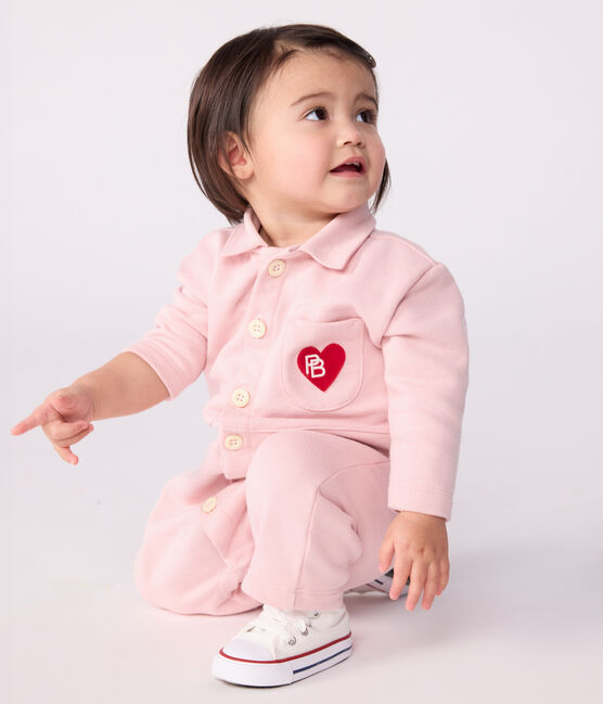 Langer Baby-Overall aus einfarbiger Baumwolle im Tankwart-Stil rosa JOLI