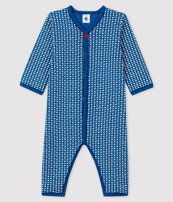 Blauer Baby-Strampler ohne Fuß aus Doppeljersey für Mädchen blau MAJOR/weiss ECUME