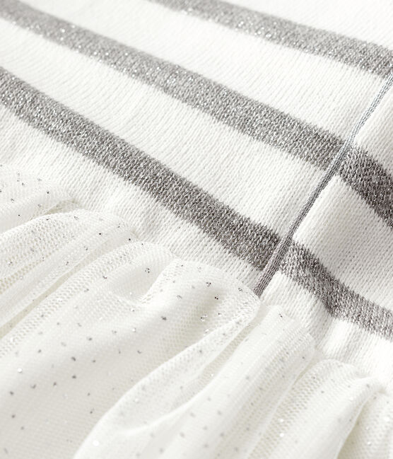 Kurzärmeliges Kinderkleid für Mädchen weiss MARSHMALLOW/grau ARGENT