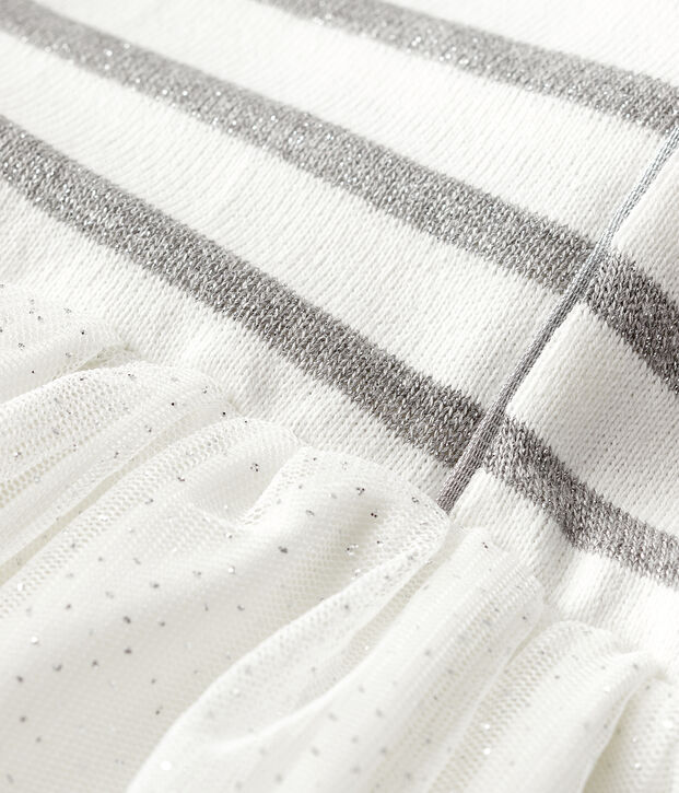 Kurz&auml;rmeliges Kinderkleid f&uuml;r M&auml;dchen weiss/grau