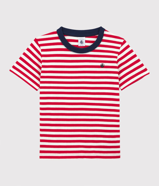 Kurzärmeliges T-Shirt aus Baumwolle für Jungen rot PEPS/weiss MARSHMALLOW