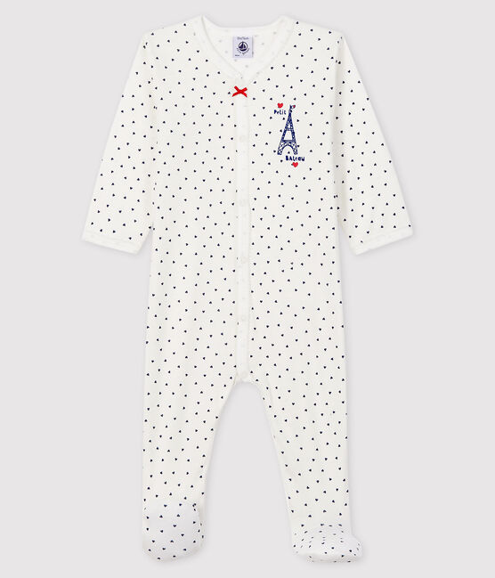 Baby-Strampler aus Baumwolle mit "Paris"-Motiv für Mädchen weiss MARSHMALLOW/blau MEDIEVAL