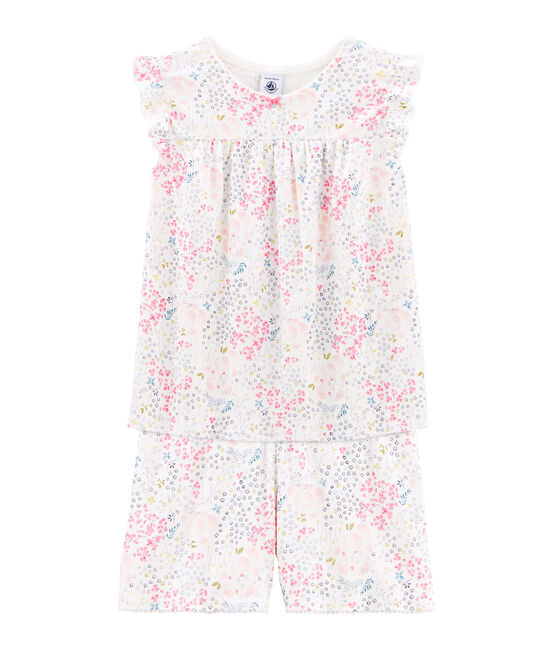 Rippstrick-Kurzpyjama für kleine Mädchen weiss MARSHMALLOW/weiss MULTICO