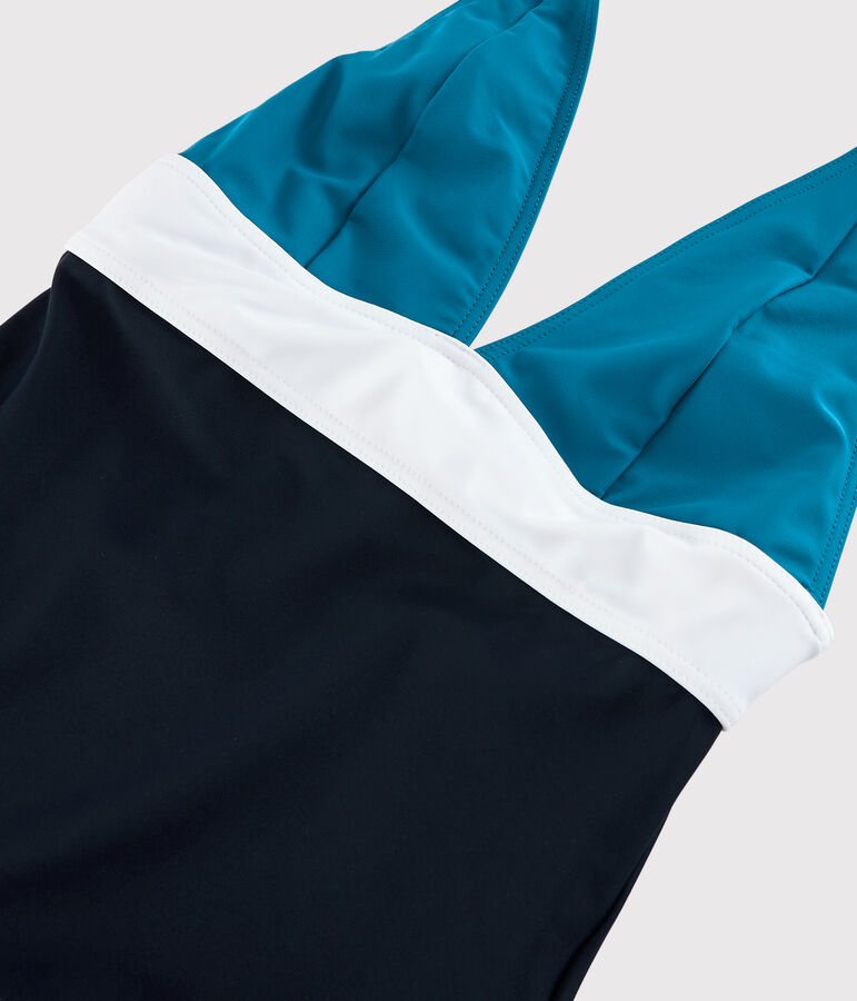 Damen-Badeanzug aus recyceltem Material blau/vielfarbig