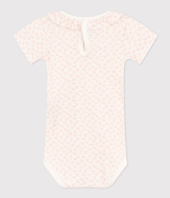 Kurzärmeliger Baby-Body aus Baumwolle mit Halskrause MARSHMALLOW/ PANTY