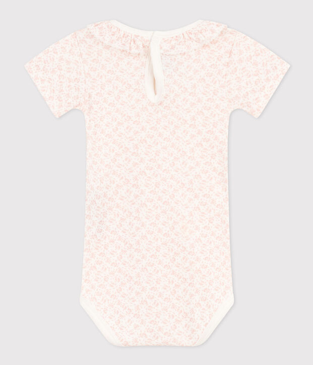 Kurz&auml;rmeliger Baby-Body aus Baumwolle mit Halskrause weiss/rosa