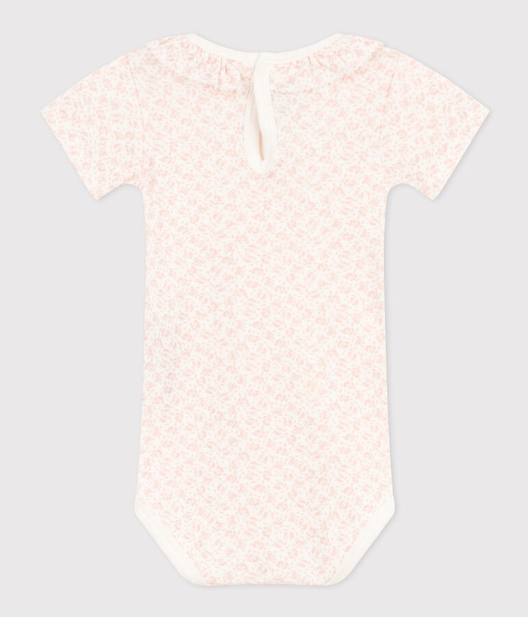 Kurz&auml;rmeliger Baby-Body aus Baumwolle mit Halskrause weiss/rosa