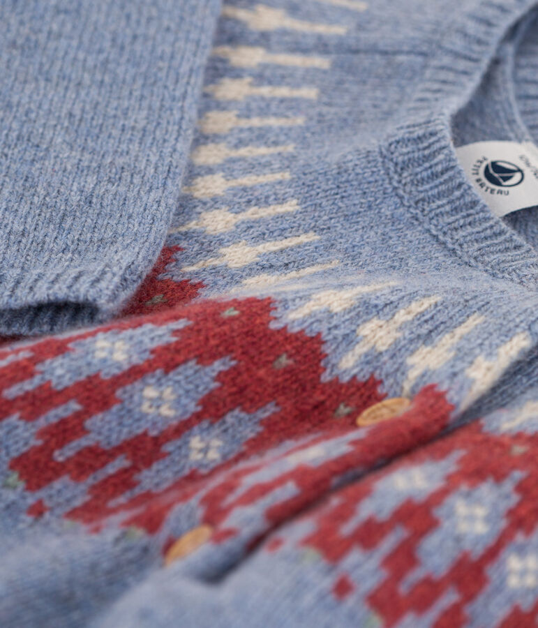 Langer Baby-Overall in Jacquardstrick aus einer Wolle-/Baumwollmischung blau/vielfarbig