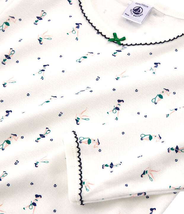 Rippstrick-Pyjama f&uuml;r kleine M&auml;dchen weiss/vielfarbig