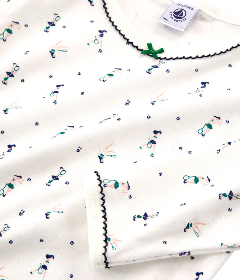 Rippstrick-Pyjama f&uuml;r kleine M&auml;dchen weiss MARSHMALLOW/weiss MULTICO