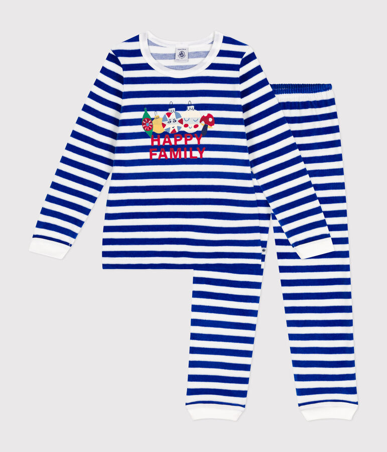 Kinder-Pyjama aus Nicki mit Streifen blau CALVIN/ MARSHMALLOW
