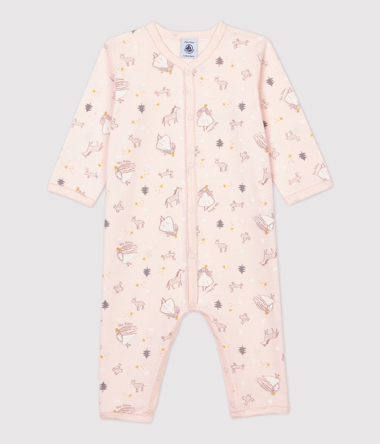 Baby-Strampler aus Baumwolle mit Prinzessinnen-Motiv rosa FLEUR/weiss MULTICO