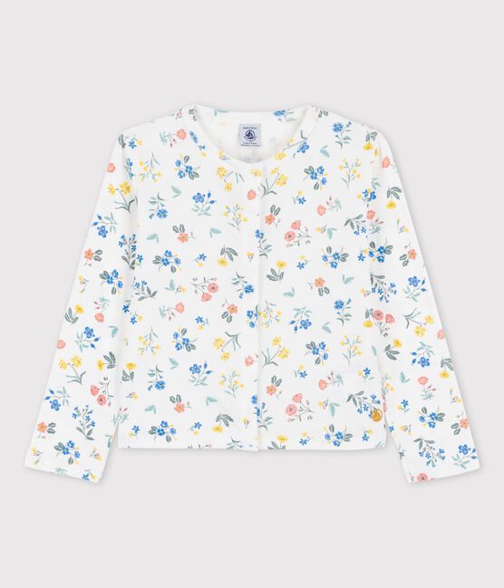 Gemusterter Cardigan aus Baumwolle für Mädchen weiss MARSHMALLOW/weiss MULTICO